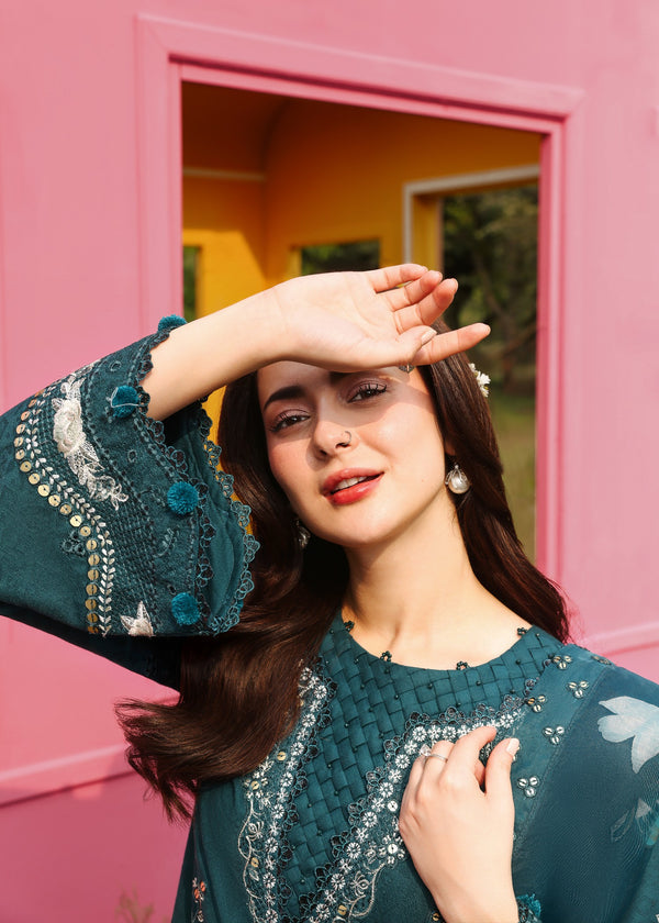 WINTER-3PC DHANAK EMBROIDERED SHIRT WITH DHANAK EMBROIDERED SHAWL & EMB TROUSER ZE 10098