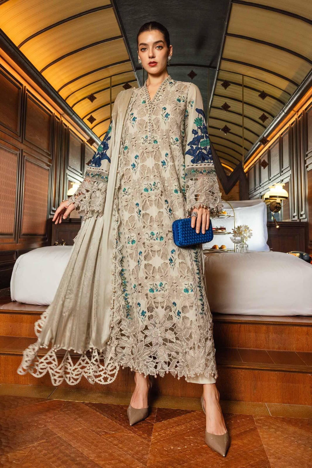 Dhanak-3PC Embroidered Shirt with Dhanak Embroidered Dupatta -