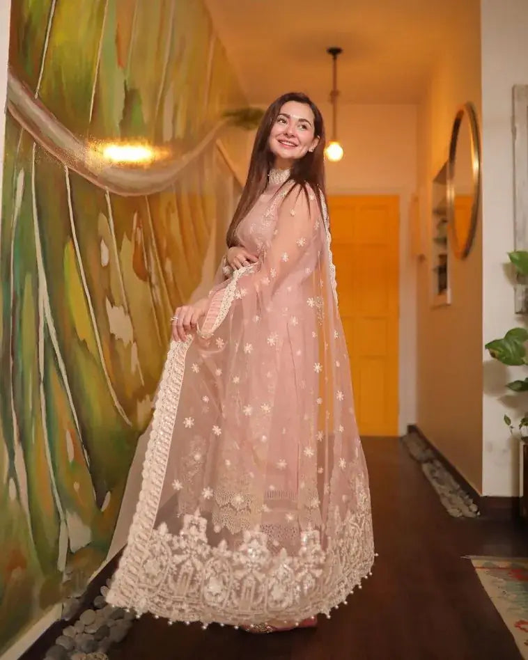 Dhanak-3PC Embroidered Shirt with Chiffon Embroidered Dupatta