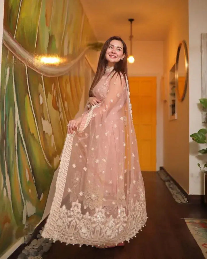 Dhanak-3PC Embroidered Shirt with Chiffon Embroidered Dupatta