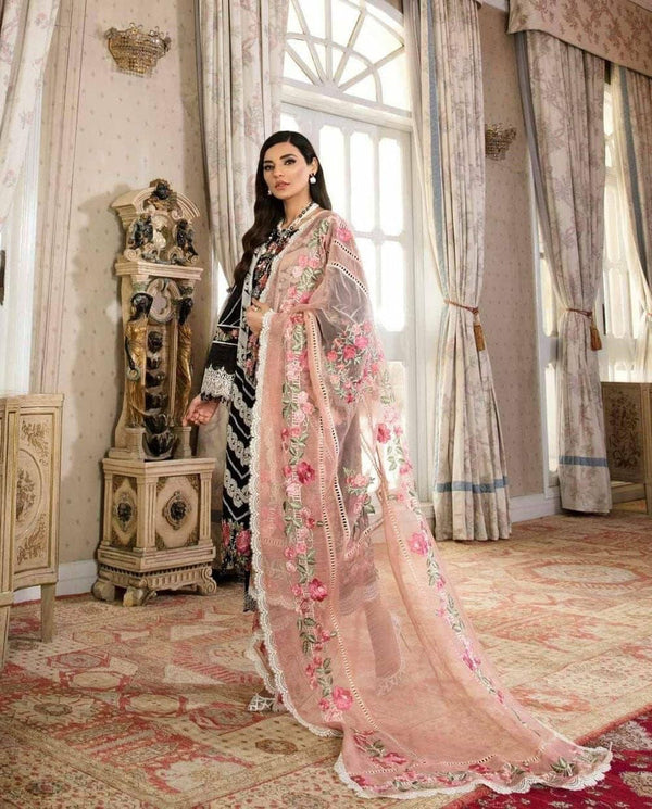 Dhanak-3PC Embroidered Shirt with Chiffon Embroidered Dupatta