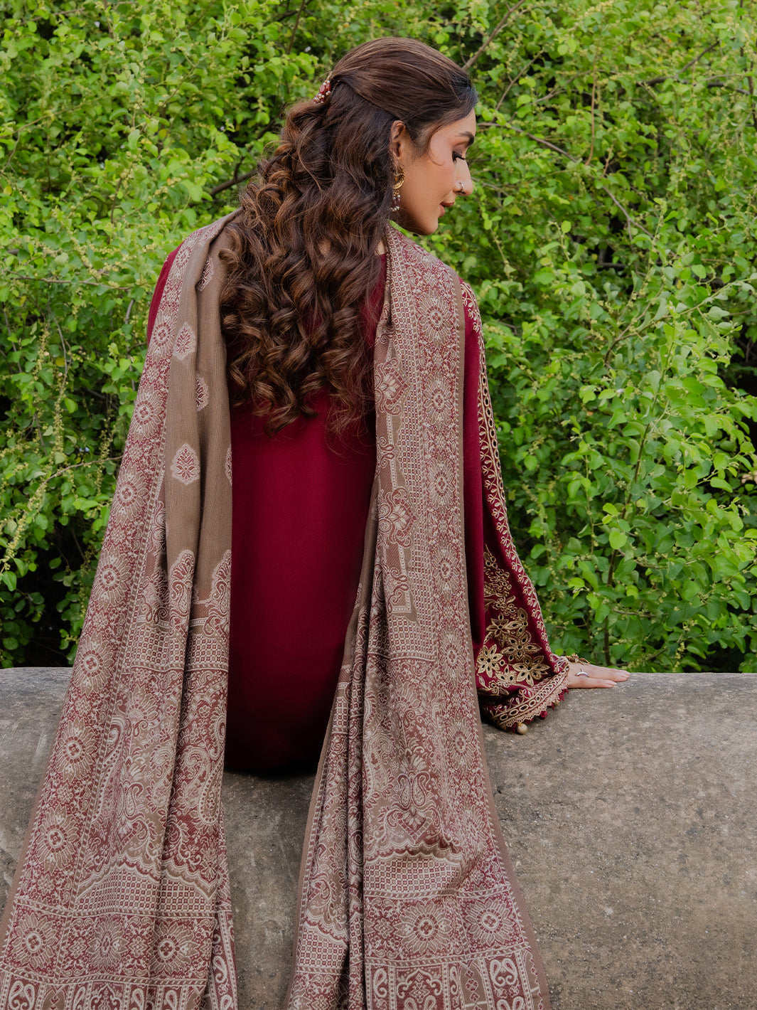 DHANAK EMBROIDERY 3PC SUIT Mehroon