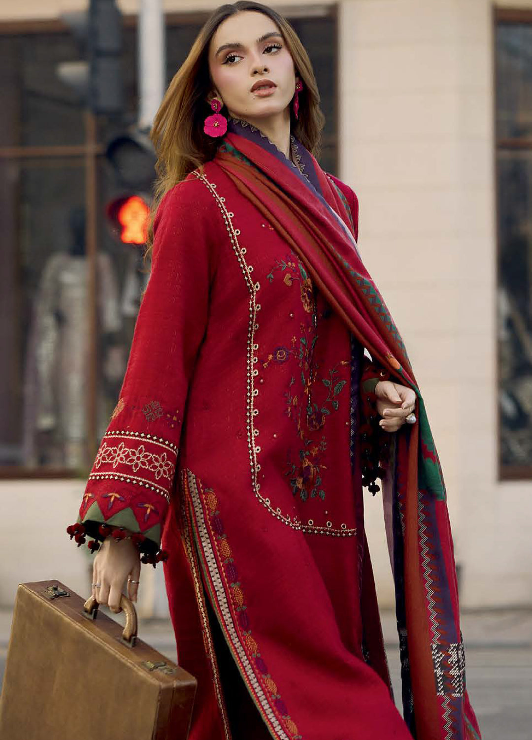 Unstitched Embroidered Peach Leather Suits 3 Piece CHR26PU PSW5-29 - Winter Collection