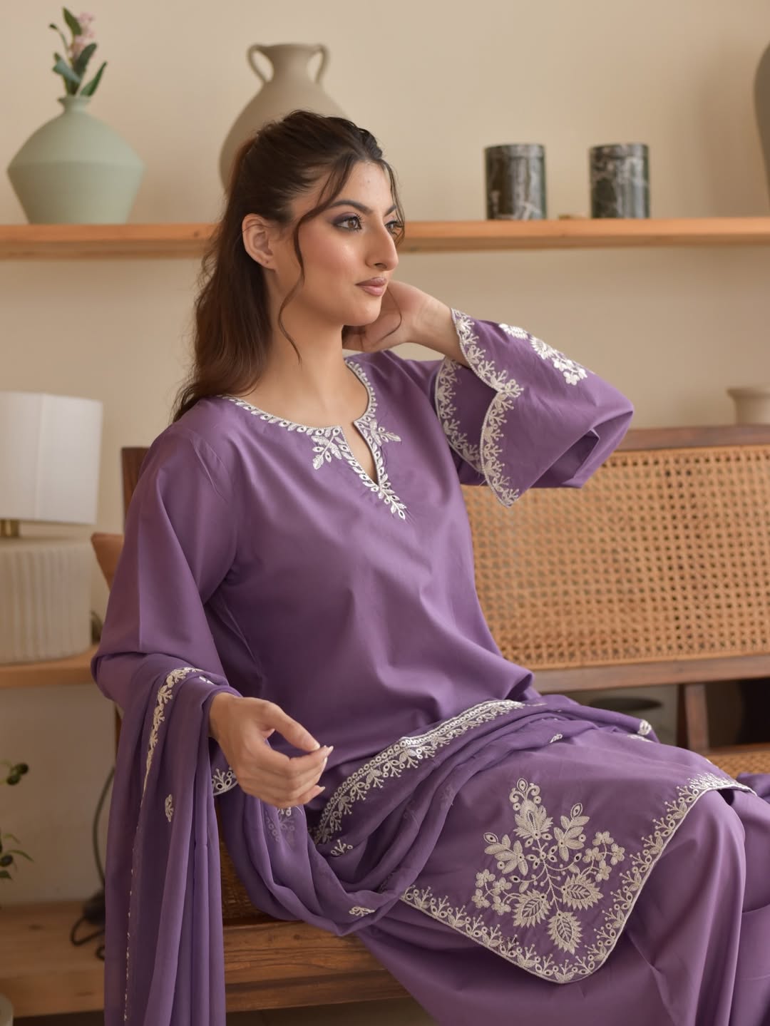 Dhanak-3PC Embroidered Shirt with Dhanak Embroidered Dupatta