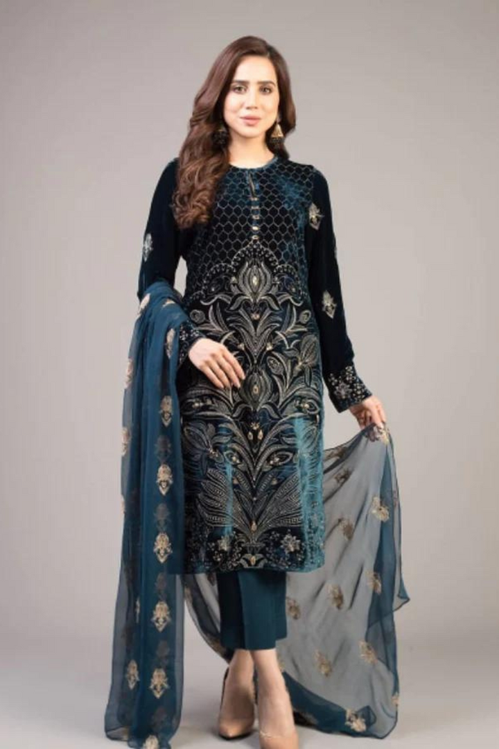 UNSTITCHED 3PC DHANAK EMBROIDERED SUIT ZE 1004