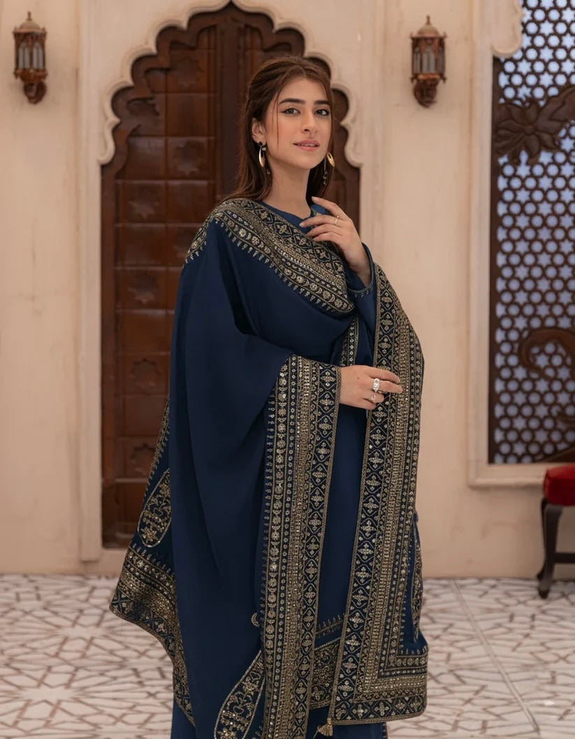 DHANAK -3PC Embroidered Shirt with Sequins Embroidered Dupatta- 8004