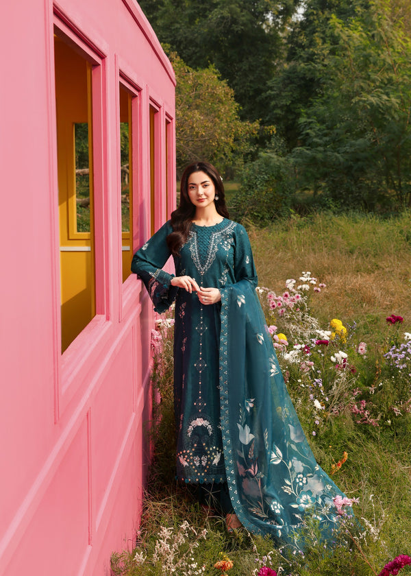 WINTER-3PC DHANAK EMBROIDERED SHIRT WITH DHANAK EMBROIDERED SHAWL & EMB TROUSER ZE 10098