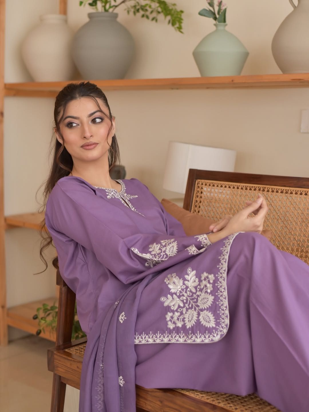 Dhanak-3PC Embroidered Shirt with Dhanak Embroidered Dupatta