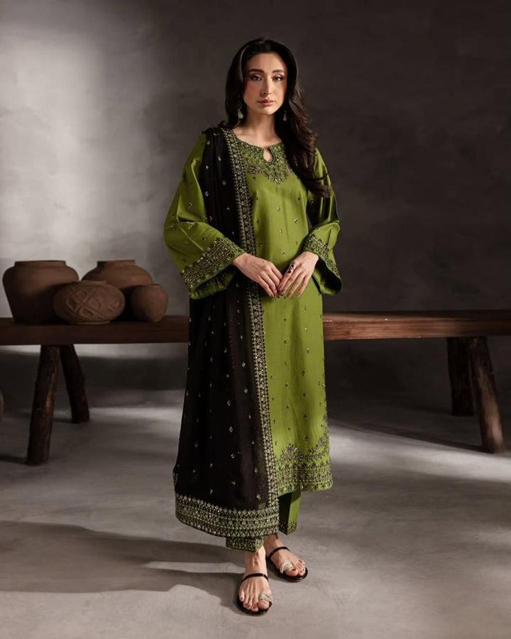 Dhanak-3PC Sequence Embroidered Shirt with  Embroidered Dupatta