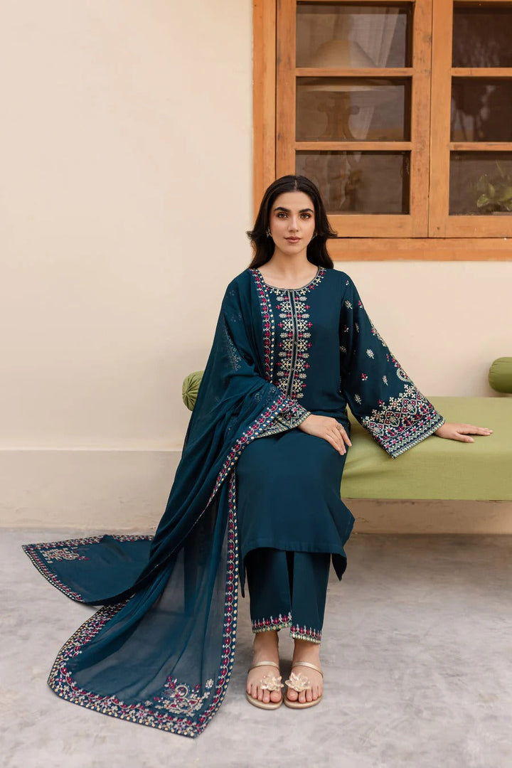 3PC UNSTITCHED DHANAK EMBROIDERED SUIT ZE-1002