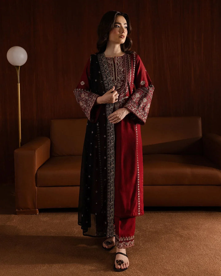 DHANAK 3PC EMBROIDERED SEQUENCE WORK UNSTICHED ARTICLE BA-3073