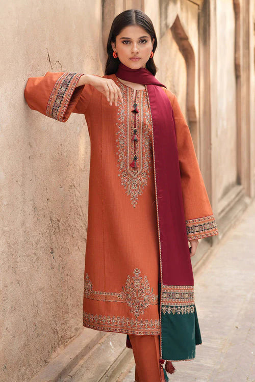 Dhanak-3PC Embroidered Shirt with Embroidered Dupatta - 3460