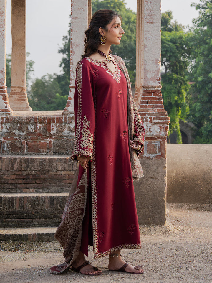 DHANAK EMBROIDERY 3PC SUIT Mehroon