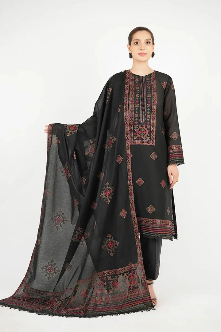 BAREEZE DHANAK 3PC EMBROIDERED DRESS WITH READY TO WEAR HEAVY EMBROIDERY SHAWL
