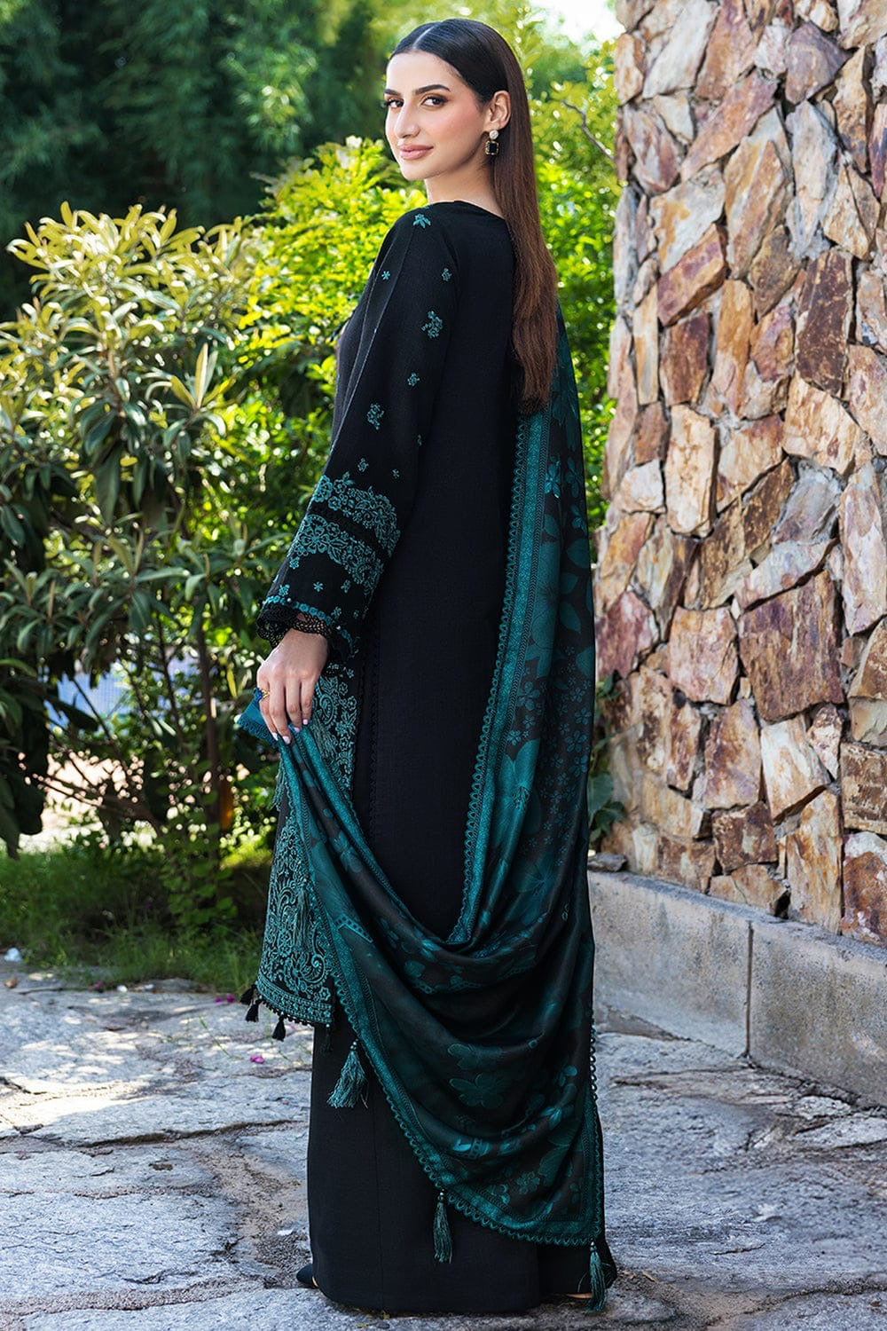 3PC UNSTITCHED DHANAK EMBROIDERED SHIRT WITH DHANAK EMB WORK SHAWL EMBROIDERED DUPATTA