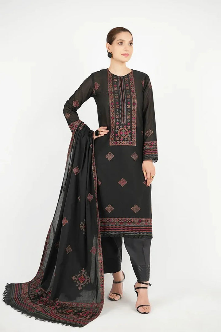 BAREEZE DHANAK 3PC EMBROIDERED DRESS WITH READY TO WEAR HEAVY EMBROIDERY SHAWL