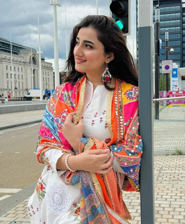 Dhanak-3PC Embroidered Shirt with Digital Printed Wool Shawl