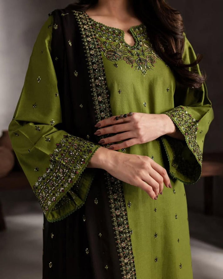 Dhanak-3PC Sequence Embroidered Shirt with  Embroidered Dupatta