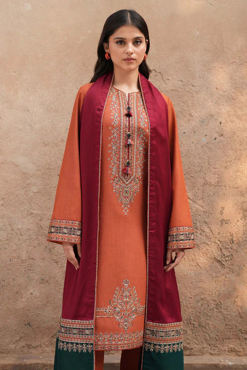 Dhanak-3PC Embroidered Shirt with Embroidered Dupatta - 3460