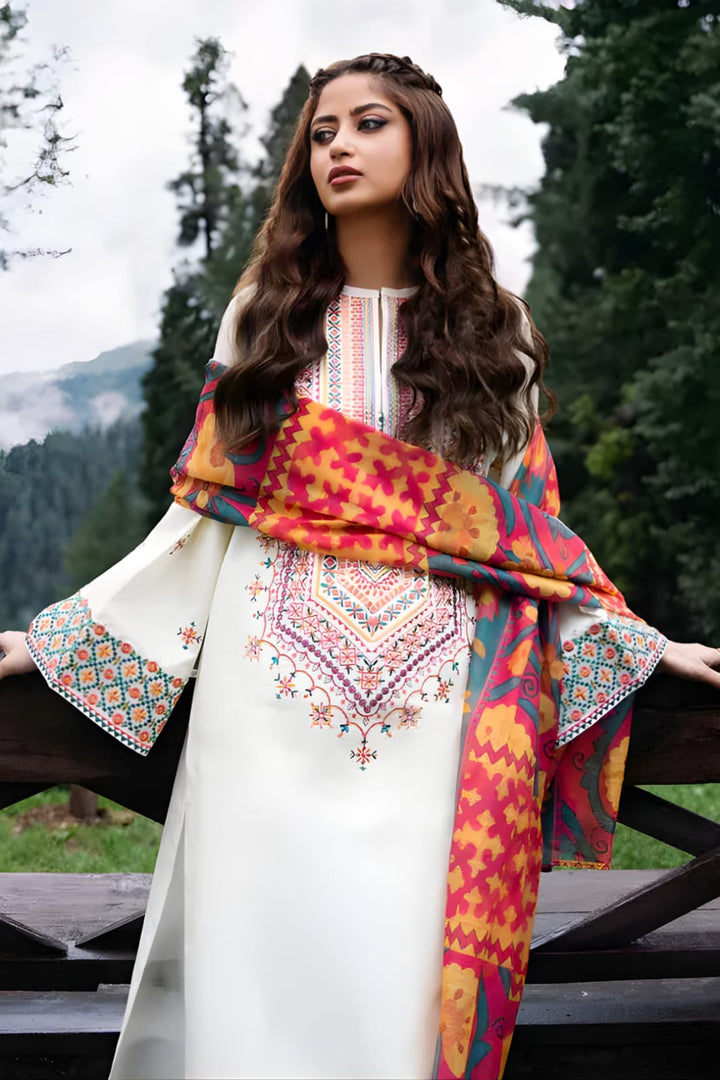 Dhanak-3PC Embroidered Shirt with Digital Printed Wool Shawl