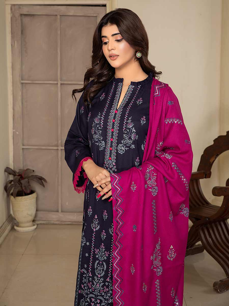 3PC UNSTITCHED DHANAK EMBROIDERED SUIT 1210