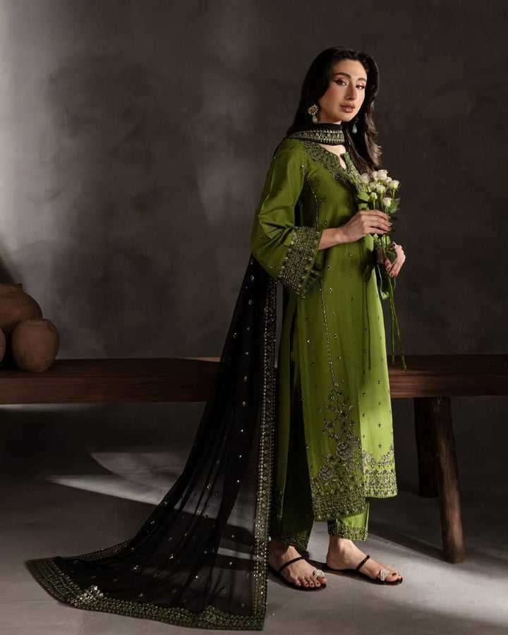 Dhanak-3PC Sequence Embroidered Shirt with  Embroidered Dupatta