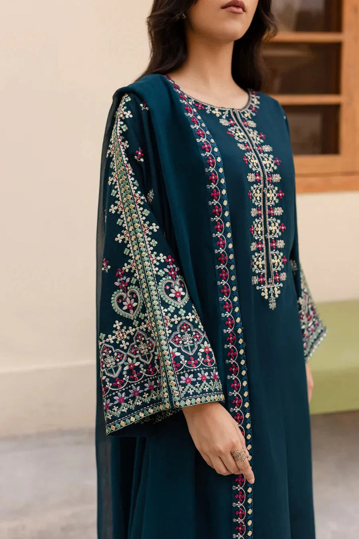 3PC UNSTITCHED DHANAK EMBROIDERED SUIT ZE-1002