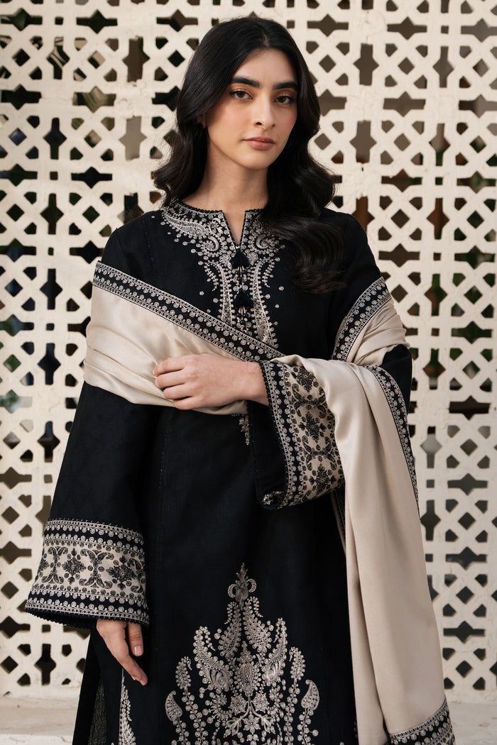 DHANAK-3PC EMBROIDERED SHIRT WITH DIGITAL PRINTED WOOL SHAWL