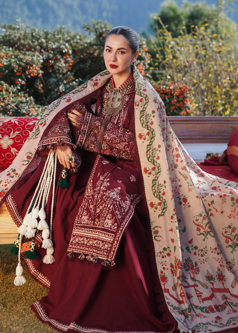 Dhanak-3PC Embroidered Shirt with Dhanak Embroidered Shawl -