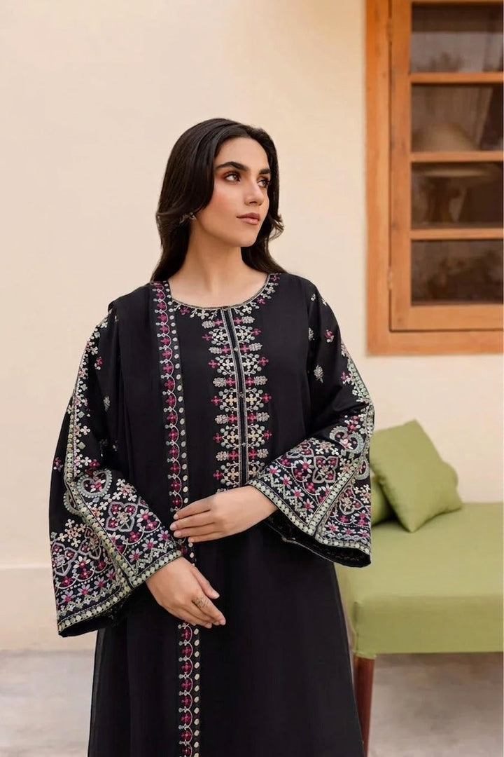 3PC UNSTITCHED DHANAK EMBROIDERED SUIT ZE-1001 Black