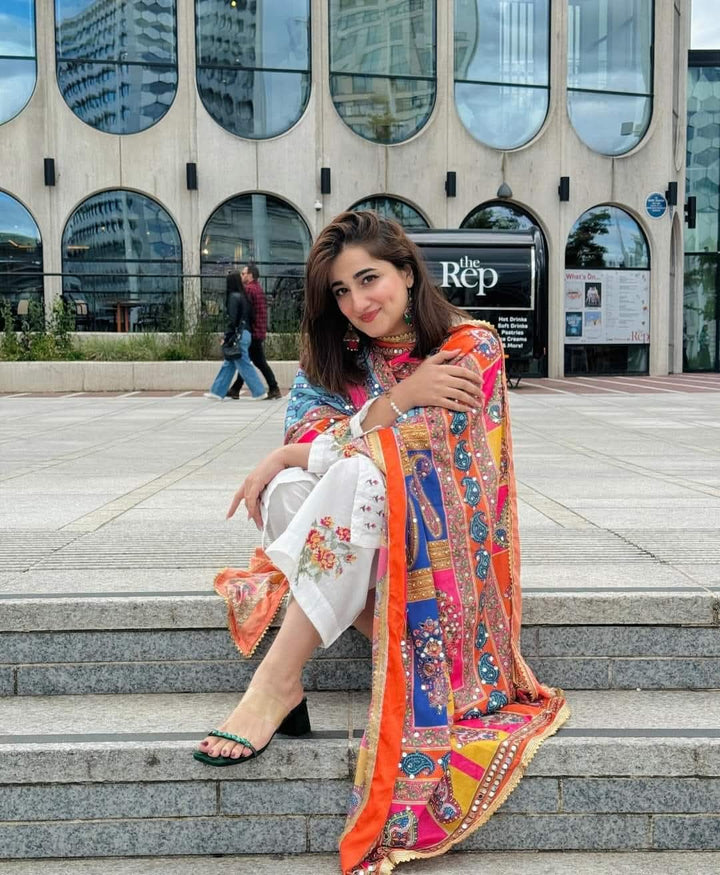 Dhanak-3PC Embroidered Shirt with Digital Printed Wool Shawl