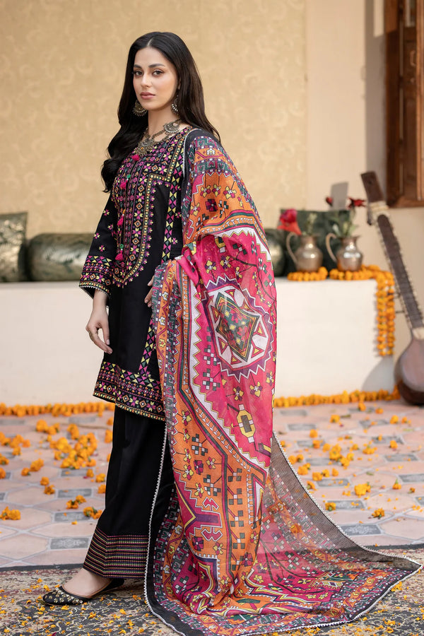 Dhanak-3PC Embroidered Shirt with Digital Printed Wool Shawl