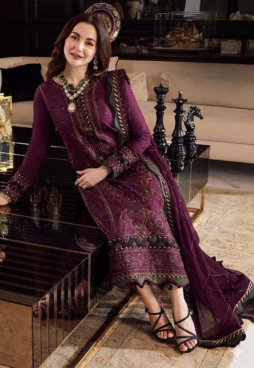 DHANAK HEAVY EMBROIDERED DRESS WITH EMBROIDERED & READY TO WEAR 4 SIDED LACE SHAWL BA-3090