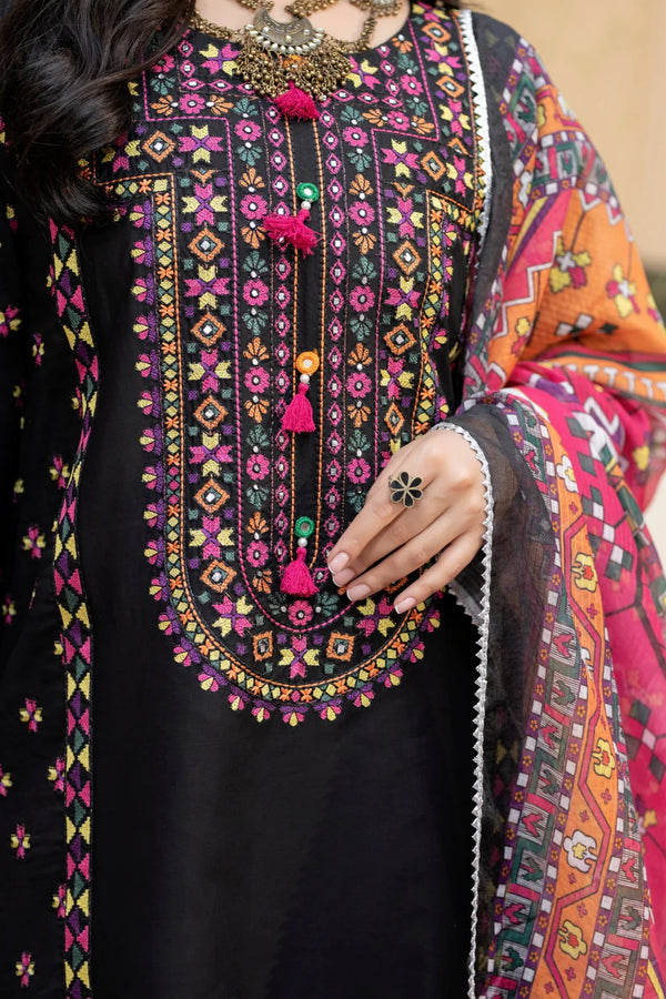 Dhanak-3PC Embroidered Shirt with Digital Printed Wool Shawl