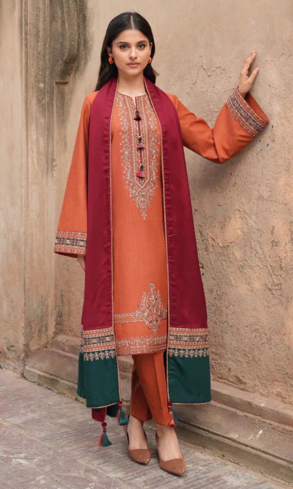 Dhanak-3PC Embroidered Shirt with Embroidered Dupatta - 3460