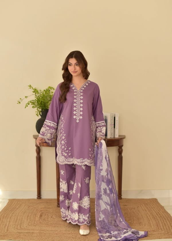 Dhanak-3PC Embroidered Shirt with Digital Printed Wool Shawl